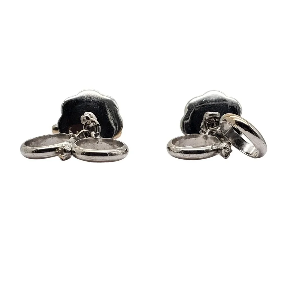 Silver Tone Wedding Ring Cufflinks Double Band Vintage Groom Mens Anniversary